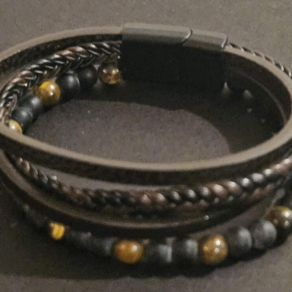 Men's Black and Brown Leather Bracelet Item 973